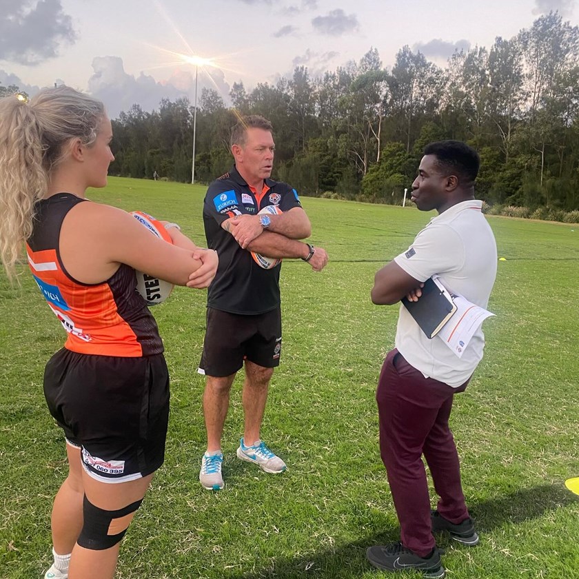 Nigerian coach Bolu Fagbourn at Wests Tigers training
