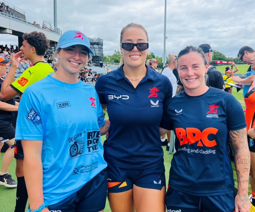 Jayme Fressard (right) with Lisa Fiaola Cup coaching assistants and NSW team-mates Jocelyn Kelleher and Isabelle Kelly.