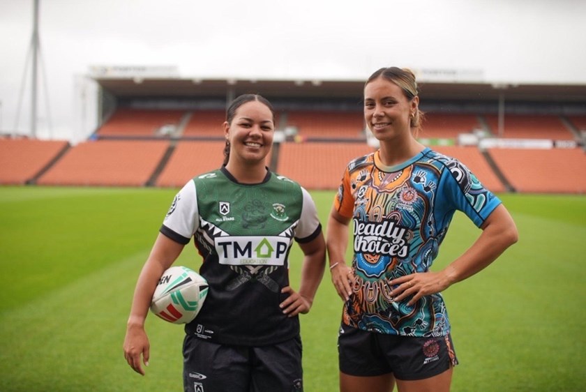 Kennedy Cherrington (left), with Indigenous playmaker Taliah Fuimaono, will co-captain the Māori Wahine in her first match on New Zealand soil.