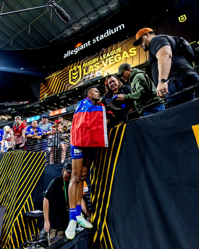 Stephen Crichton proudly represented Samoa, as well as the Bulldogs, in Vegas. 