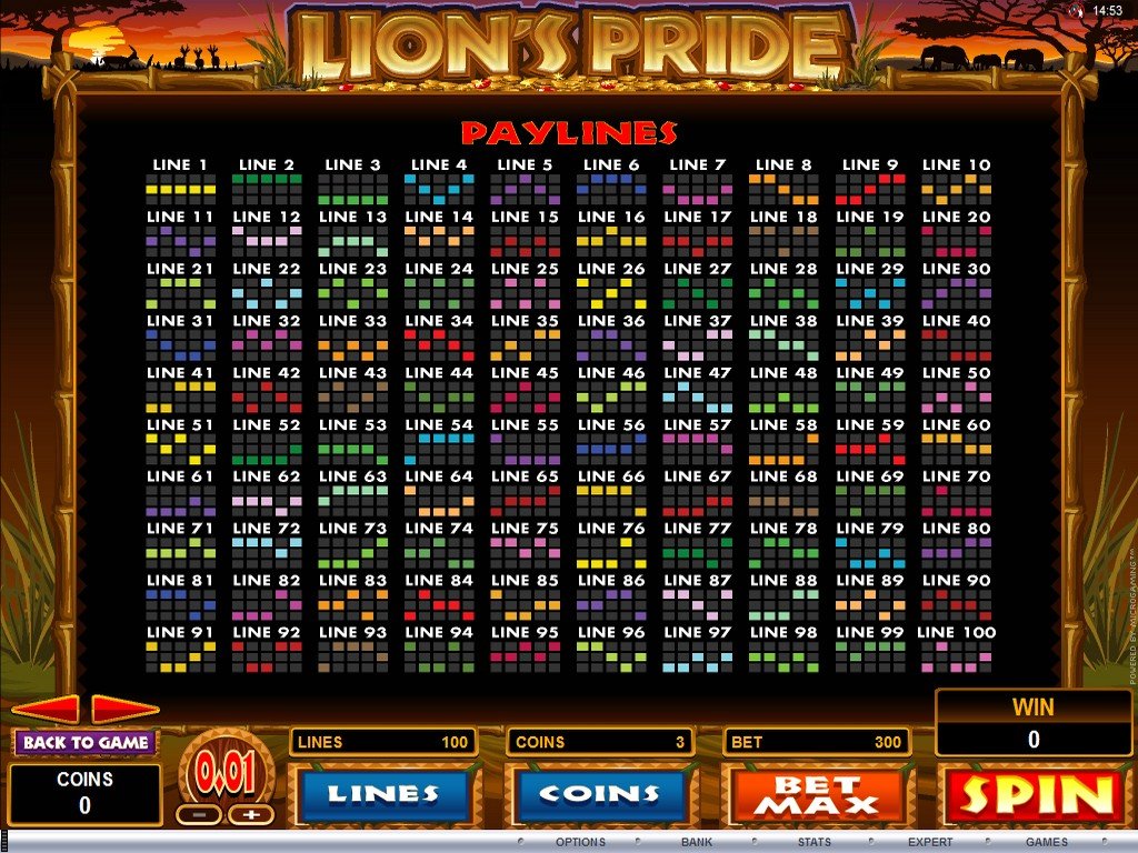 100-Payline Slots' Pay-table Example