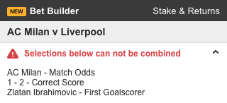 incompatible selections in a bet builder